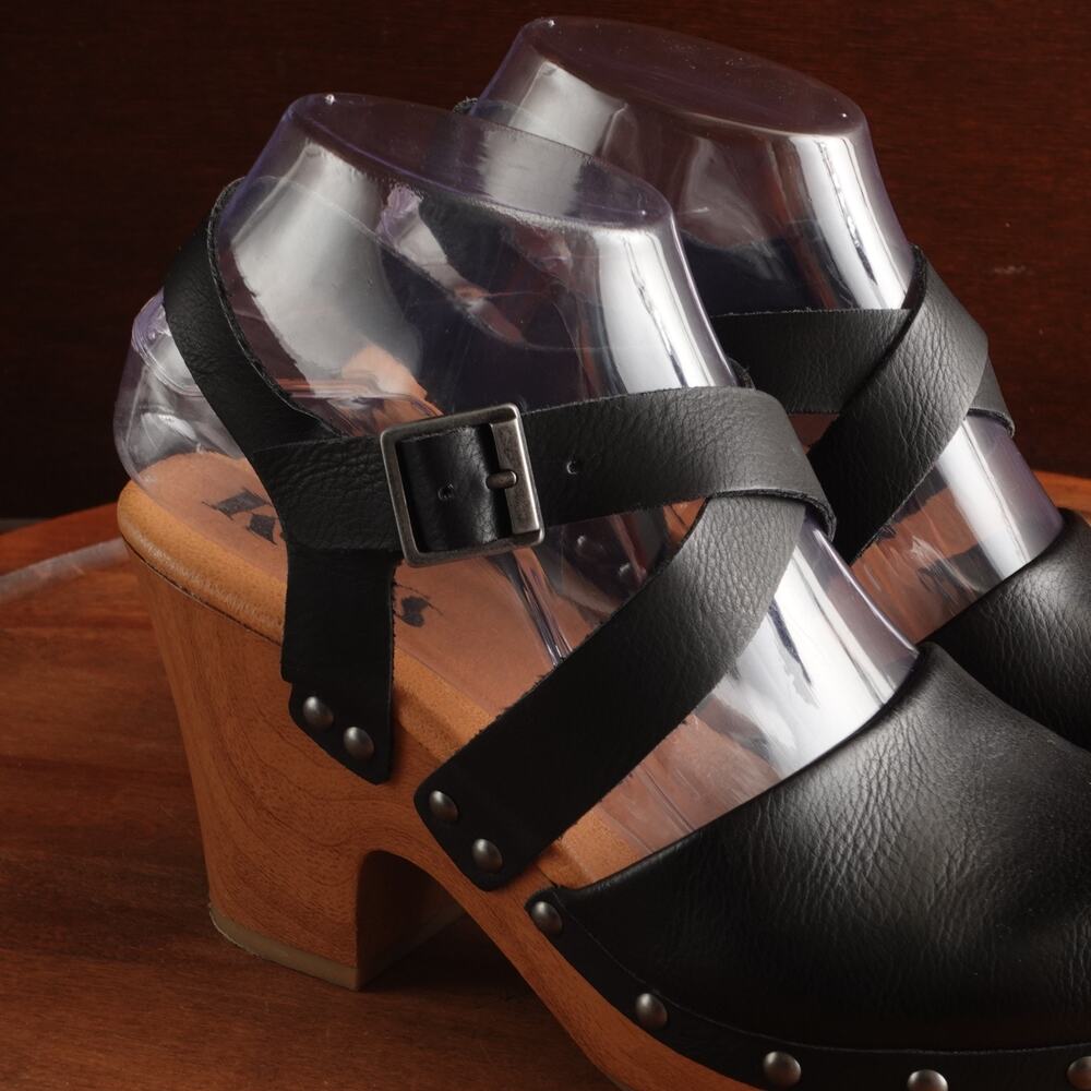 Korks Clogs WMS SZ 7M BLK Abloom Strappy Leather Platform Preppy Academia Shoes - Picture 6 of 13